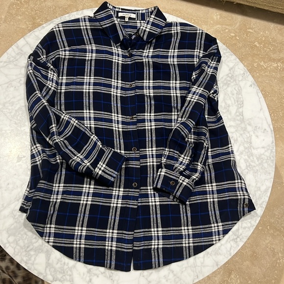 Audele Blue, Black & White Plaid Flannel Button Down. XS - Picture 8 of 8